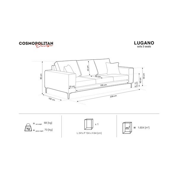 Cosmopolitan Design Lugano pulverveida rozā dīvāns, 239 cm-image-4