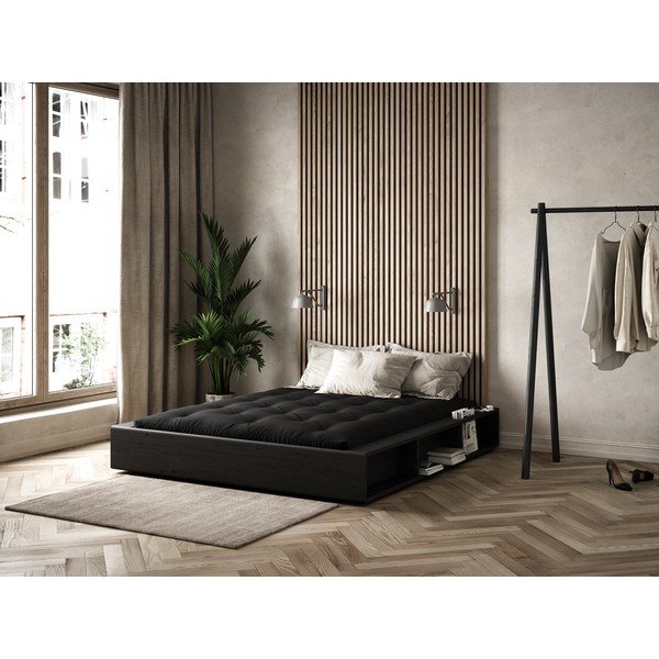 Melna divguļamā gulta no masīvkoka ar melnu futona matraci Comfort Karup Design Ziggy, 160 x 200 cm-image-4