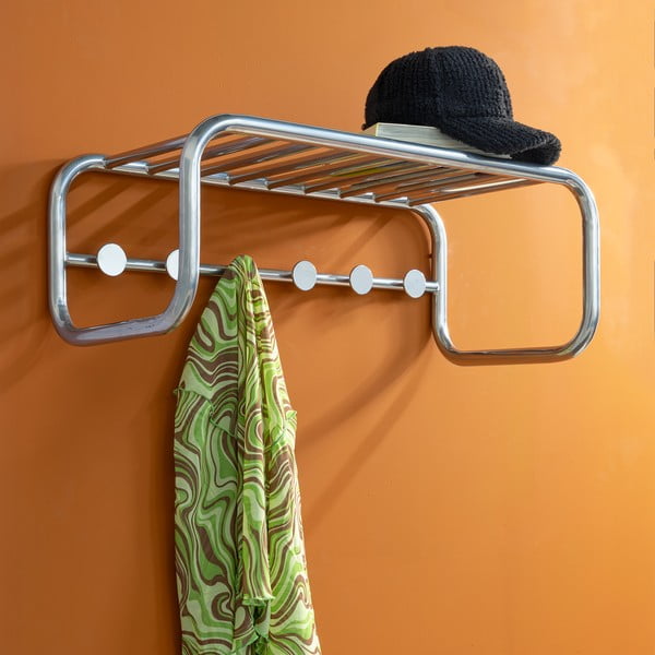 Sudraba krāsas metāla sienas pakaramais ar plauktu 72 cm Retro – Spinder Design-image-4