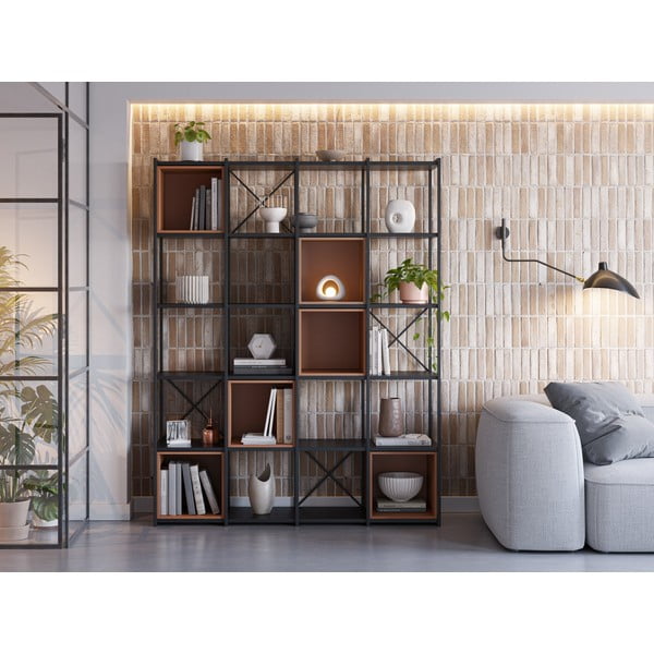 Melns/ķieģeļu sarkans grāmatplaukts 140x179 cm Anya – Marckeric-image-1