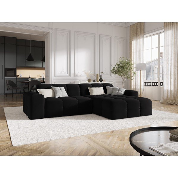 Melns samta stūra dīvāns (labais stūris) Kendal – Micadoni Home-image-1