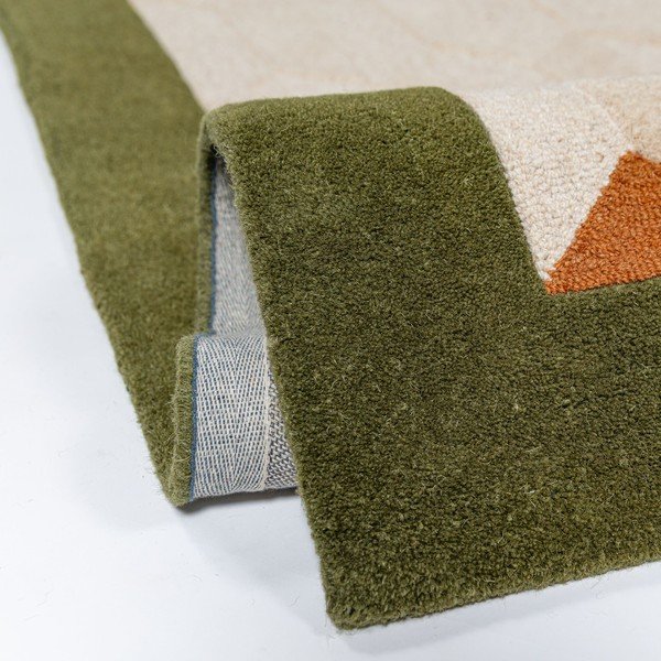 Zaļš/dabīga toņa ar rokām darināts vilnas celiņa paklājs 60x230 cm Apex Border Wool – Flair Rugs-image-3