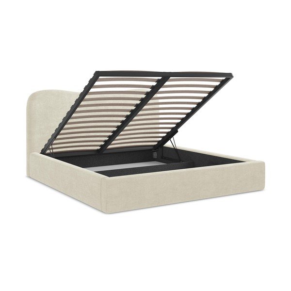 Bēša polsterēta divvietīga gulta ar veļas kasti ar redelēm 160x200 cm Kahai – Makamii-image-3