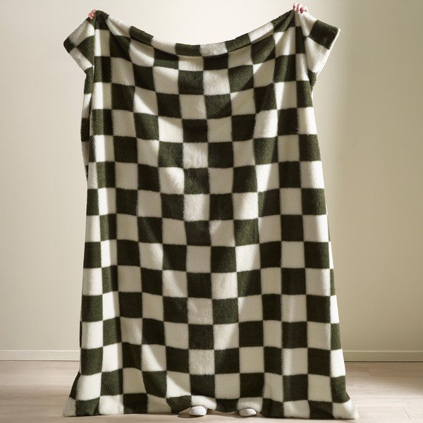 Balts/zaļš pleds 130x170 cm Cosy Soft Checkerboard – Catherine Lansfield-image-1