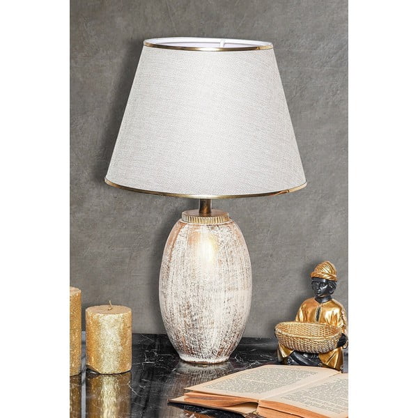 Krēmkrāsas/zelta krāsas galda lampa ar auduma abažūru (augstums 50 cm) Yakamoz – Opviq lights-image-1
