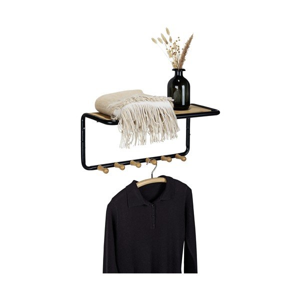 Melns/dabīga toņa metāla sienas pakaramais ar plauktu Loft – Wenko-image-3