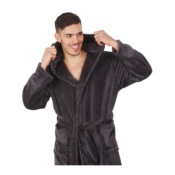 Tumši pelēks unisex mikrošķiedras halāts DecoKing Robby, M izmērs-image-4