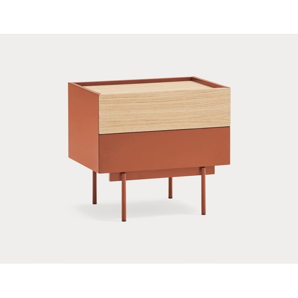 Ķieģeļu sarkans/dabīga toņa naktsskapītis ar ozolkoka imitāciju Otto – Teulat-image-1