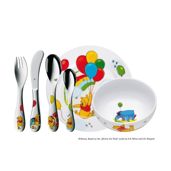 Bērnu nerūsējošā tērauda galda piederumu un trauku komplekts no 6 daļām WMF Winnie the Pooh