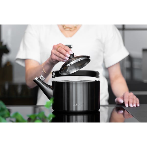 Melna tējkanna ar svilpi Vialli Design Diamante, 1,5 l-image-1