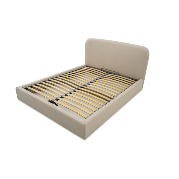 Bēša polsterēta divvietīga gulta ar veļas kasti ar redelēm 140x190 cm Sea – Scandic-image-4