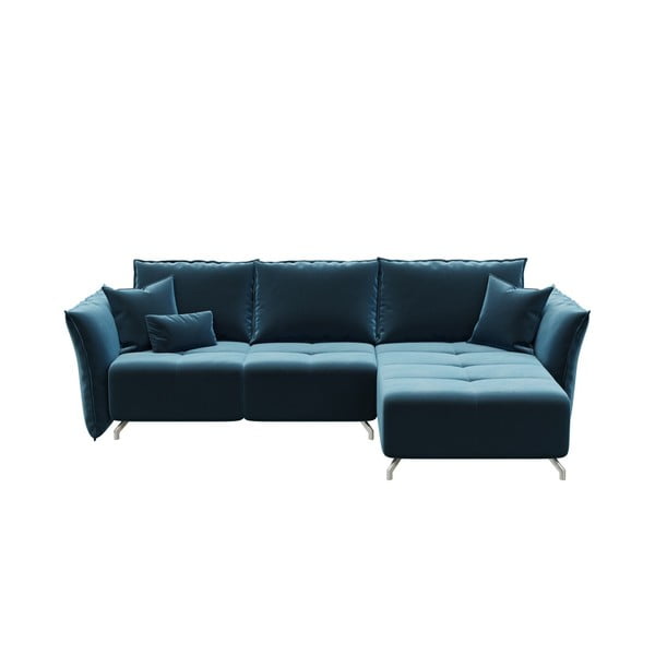 Tumši zils samta stūra izlaižamais dīvāns Devichy Hermes, labais stūris