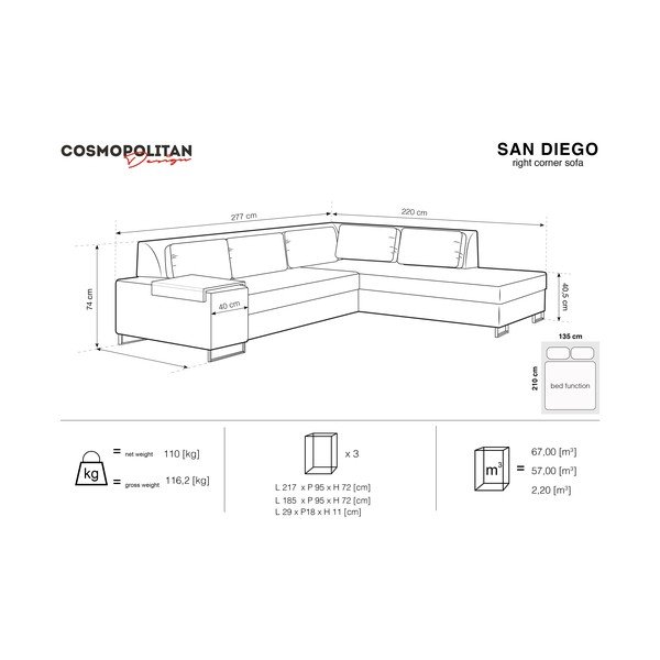 Zaļa dīvāns gulta Cosmopolitan Design San Diego, labais stūris-image-2