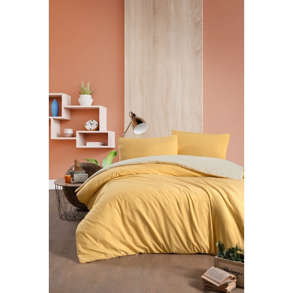 Dzeltena/krēmkrāsas kokvilnas  gultas veļa divvietīgai gultai 200x220 cm – Mila Home-image-1