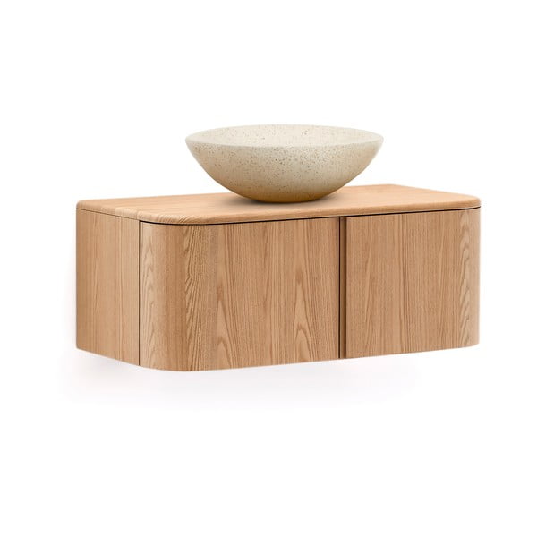 Dabīga toņa piekarams skapītis zem izlietnes ar oškoka imitāciju 90x35 cm Salaya – Kave Home-image-3