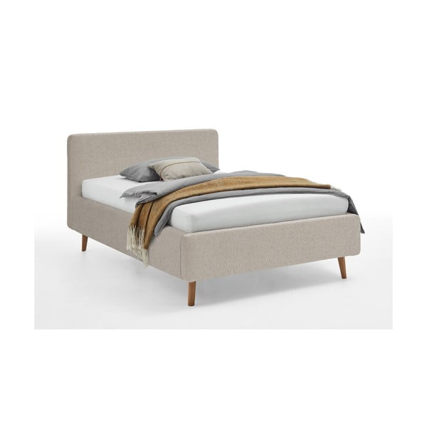 Bēša polsterēta divvietīga gulta ar veļas kasti ar redelēm 140x200 cm Mattis – Meise Möbel-image-3
