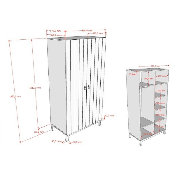 Bēšs bērnu drēbju skapis 99x196x58 cm Sezane – Vipack-image-3
