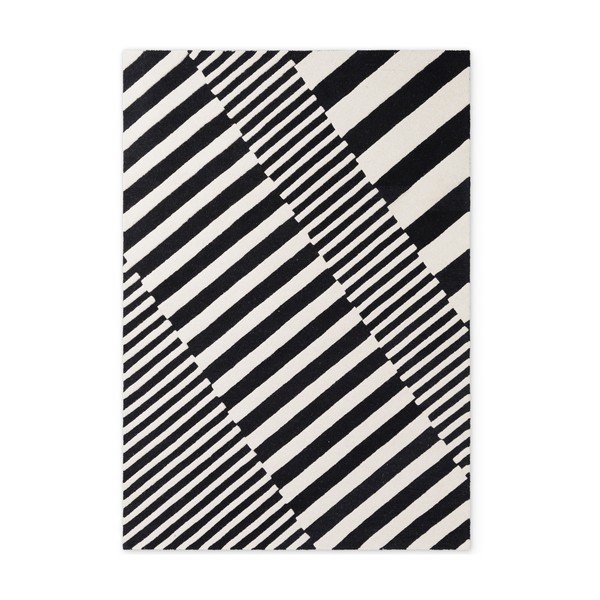 Melnbalts ar rokām darināts vilnas paklājs 200x290 cm Stryve Flux – Elle Decoration