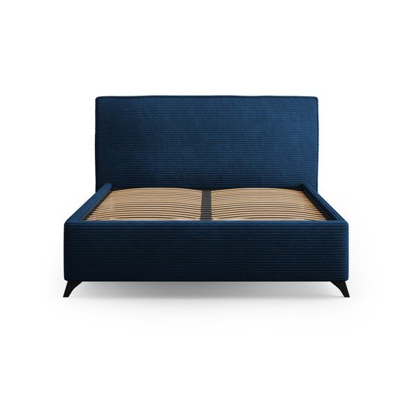 Tumši zila polsterēta divvietīga gulta ar veļas kasti un režģi 160x200 cm Malou – Milo Casa-image-2