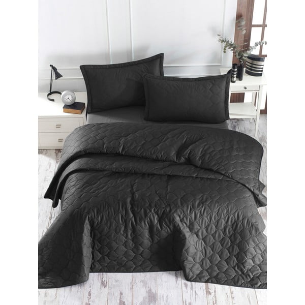 Melns kokvilnas gultas pārklājs ar spilvendrānu EnLora Home Fresh, 180 x 225 cm