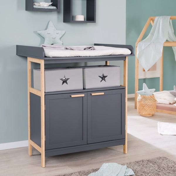 Antracīta pelēka zema bērnu kumode ar pārtinamo galdiņu 87x75 cm Berlin – Roba-image-3