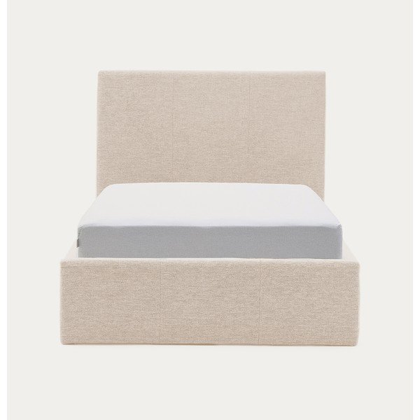 Bēša polsterēta vienvietīga gulta ar veļas kasti ar redelēm 90x200 cm Nahiri – Kave Home-image-4