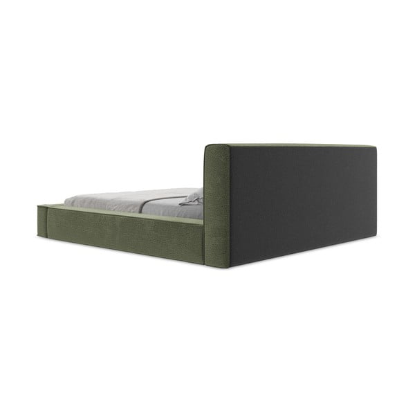 Zaļa polsterēta divvietīga gulta ar veļas kasti un redelēm 180x200 cm Noho – Makamii-image-2