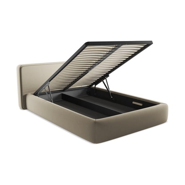 Bēša polsterēta divvietīga gulta ar veļas kasti un redelēm 140x200 cm Kiana – Makamii-image-3