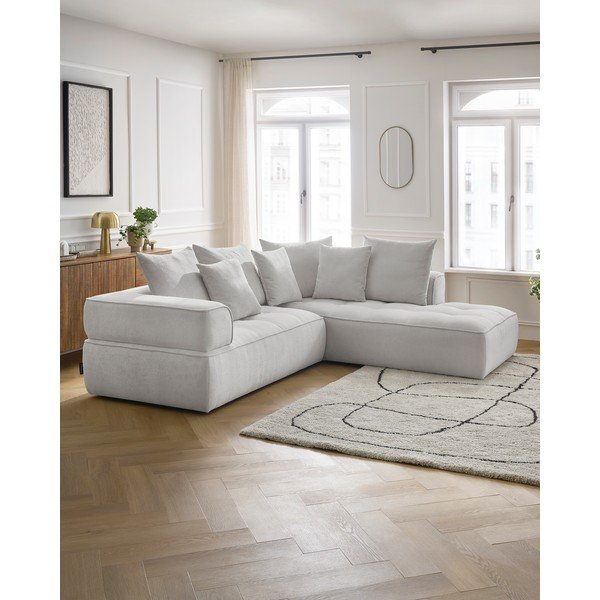 Gaiši pelēks stūra dīvāns no šenila auduma (ar labo stūri/L veida) Whesley – Bobochic Paris-image-1