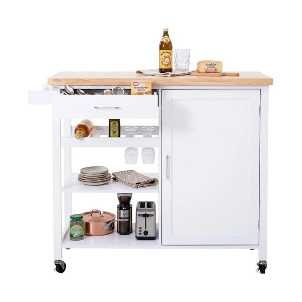 Gumijkoka masīvkoka servēšanas galdiņš uz riteņiem 48x105 cm Frankfurt – Premier Housewares-image-4