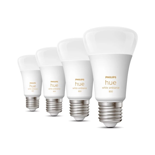 LED spuldzes (4 gab.) ar E27 spuldžu ietveri, 9 W White ambiance – Philips Hue