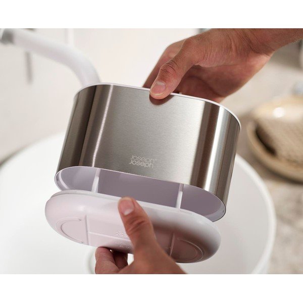 Sudraba krāsas nerūsējošā tērauda zobu birstes statīvs Duo Steel – Joseph Joseph-image-3