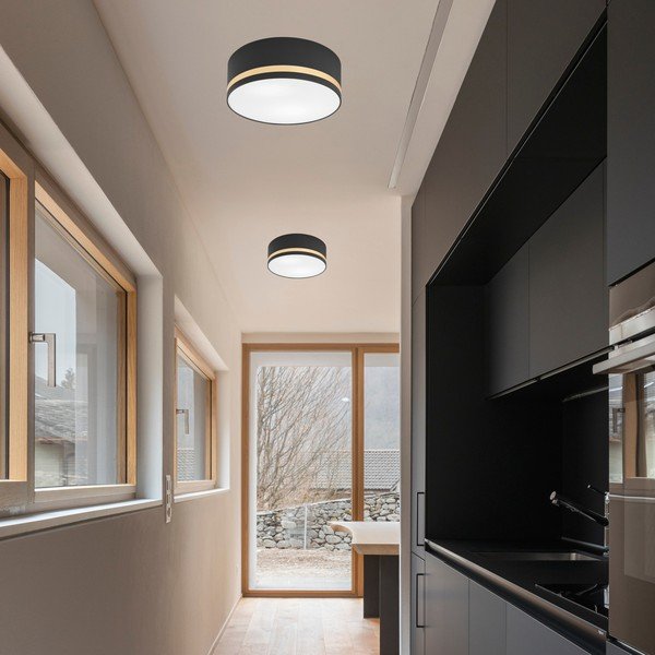 Melna griestu lampa ar auduma abažūru ø 35 cm Gloria – LAMKUR-image-2
