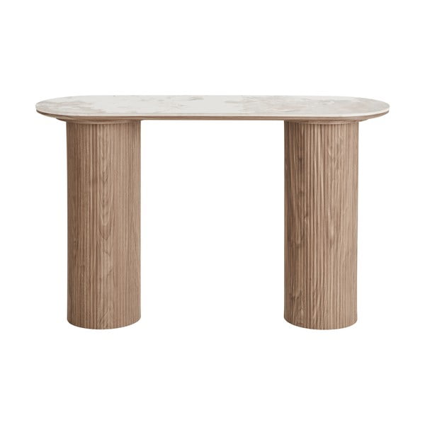 Bēšs/dabīga toņa konsoles galds ar marmora imitācijas galda virsmu 40x120 cm Athens – House Nordic-image-2