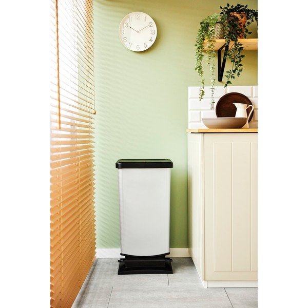 Sudraba krāsas plastmasas atkritumu tvertne ar pedāli 40 l Paso – Rotho-image-1