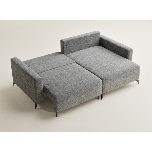 Pelēks salokāms stūra dīvāns no šenila auduma ar uzglabāšanas vietu (ar labo stūri/ar zvilni) Leon – Maison de Rêve-image-3