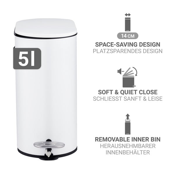 Matēti balta tērauda atkritumu tvertne ar pedāli 5 l Collungo – Wenko-image-2