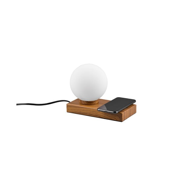 Balta/brūna galda lampa ar bezvadu lādētāju (augstums 15 cm) Chloe – Trio