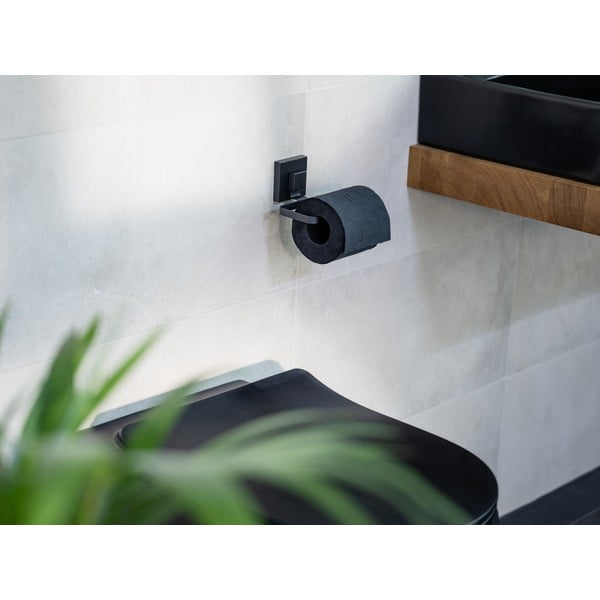 Melns nerūsējošā tērauda pašlīmējošs tualetes papīra turētājs Quadro – Wenko-image-4