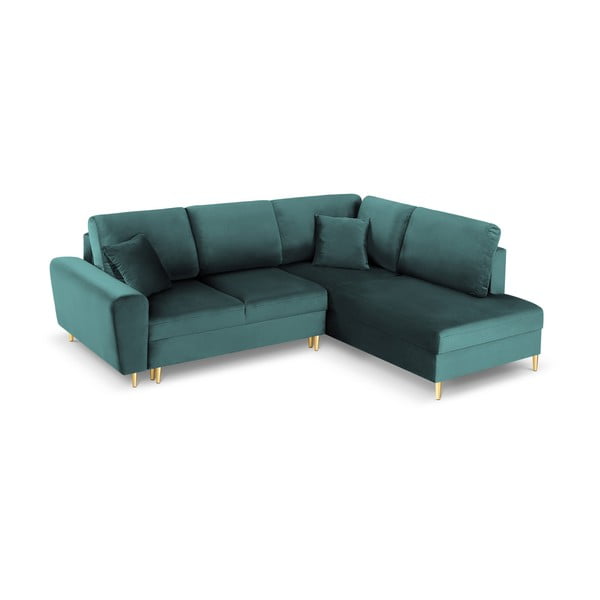 Zaļganzils samta salokāms stūra dīvāns ar uzglabāšanas vietu (ar labo stūri/L veida) Kyoto – Cosmopolitan Design-image-1