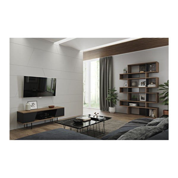 Melns grāmatplaukts ar riekstkoka detaļām TemaHome London-image-2