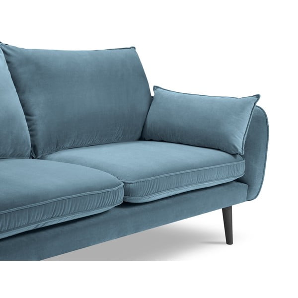 Gaiši zils samta dīvāns ar melnām kājām Kooko Home Lento, 198 cm-image-4