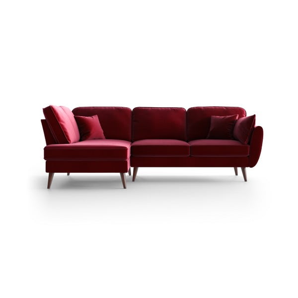 Sarkans samta stūra dīvāns My Pop Design Auteuil, kreisais stūris