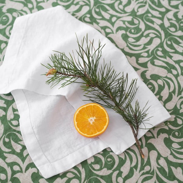 Lina galda celiņš 40x150 cm Evergreen Damask – Linen Tales-image-1