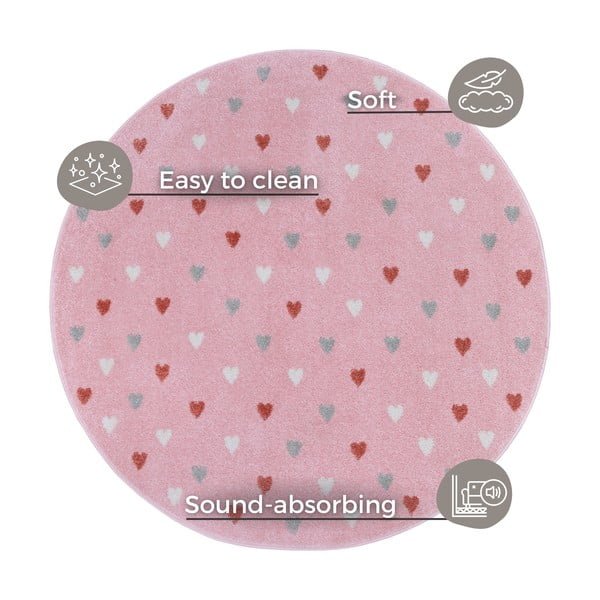 Rozā bērnu paklājs ø 100 cm Little Hearts – Hanse Home-image-4