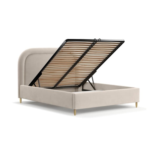 Bēša polsterēta divvietīga gulta ar veļas kasti un redelēm 180x200 cm Mija – Maison de Rêve-image-3