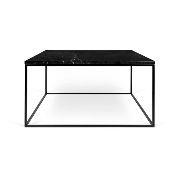 Melns marmora kafijas galdiņš ar melnām kājām TemaHome Gleam, 75 x 75 cm