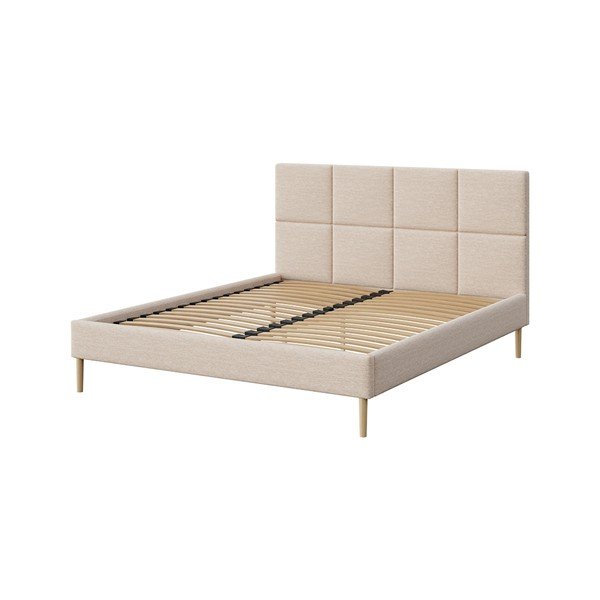 Krēmkrāsas polsterēta divvietīga gulta ar redelēm 140x200 cm Alano – MESONICA-image-2