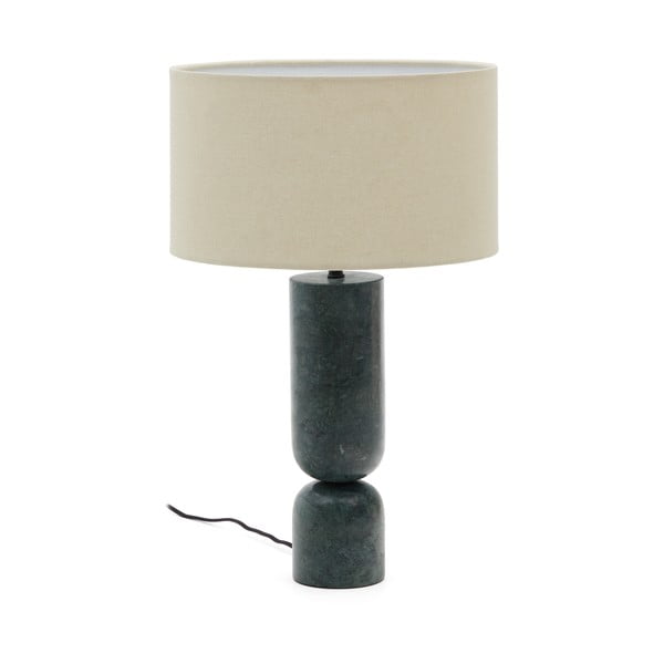 Tumši zaļa/bēša marmora galda lampa ar auduma abažūru (augstums 57 cm) Vex – Kave Home