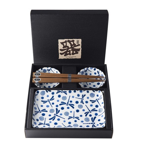 Zili baltu keramikas suši piederumu komplekts (6 gab.) MIJ Blue Dragonfly-image-3